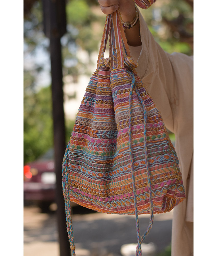 Multicolored Embroidered Saint Catherine Hand Bag handmade in Egypt & available in Jozee boutique