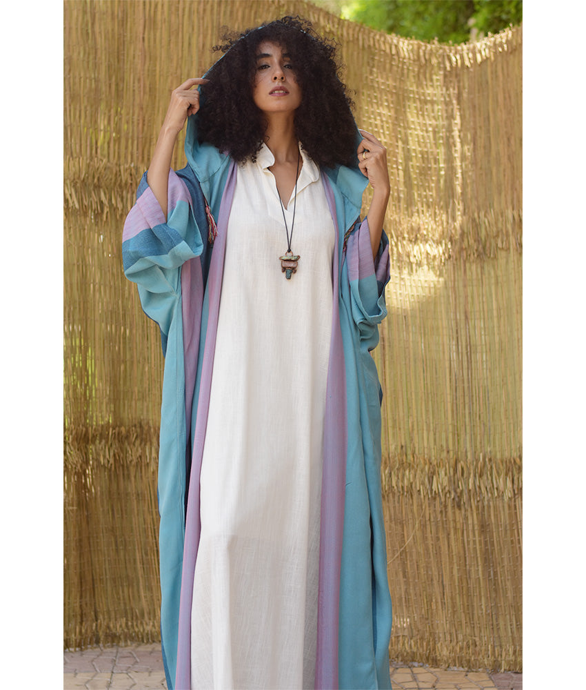 Multicolored Viscose Cardigan with Hoodie