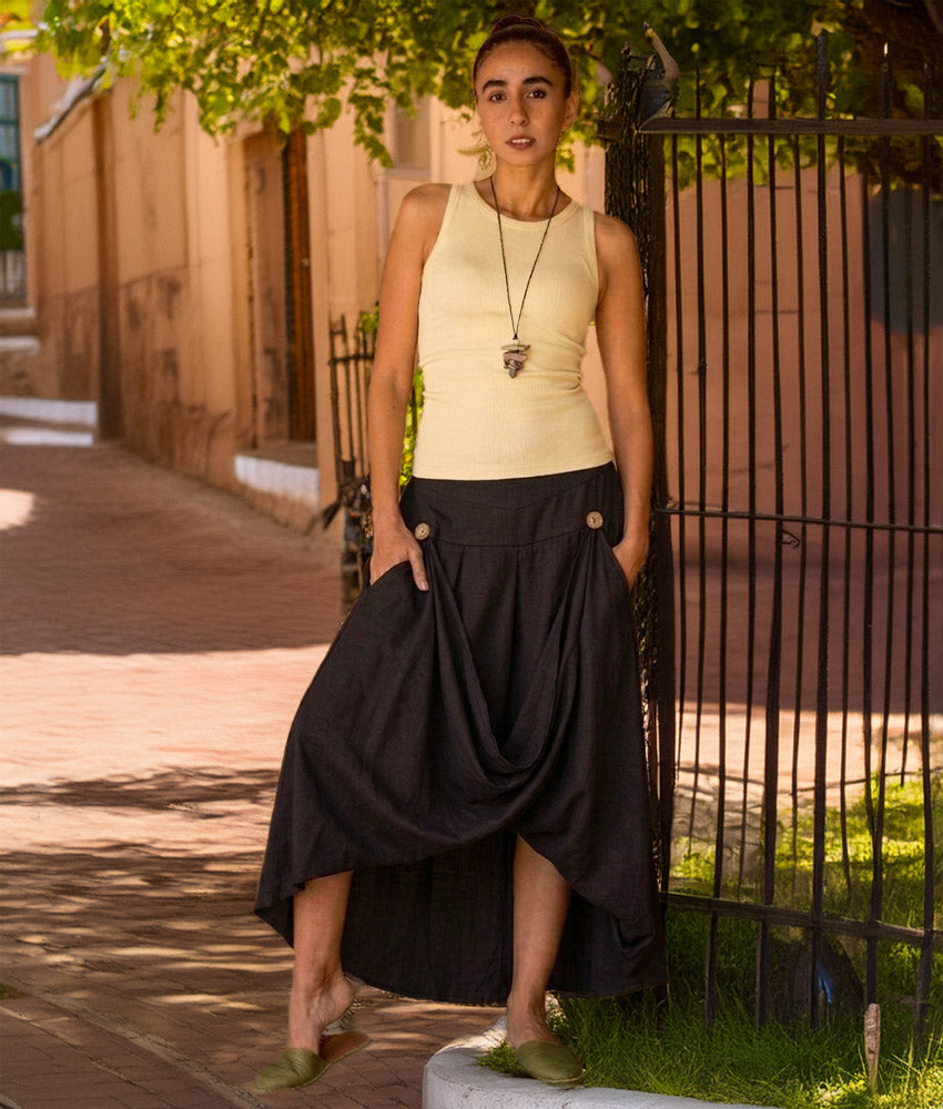 Black Draped Maxi Skirt handmade in Egypt & available in Jozee boutique