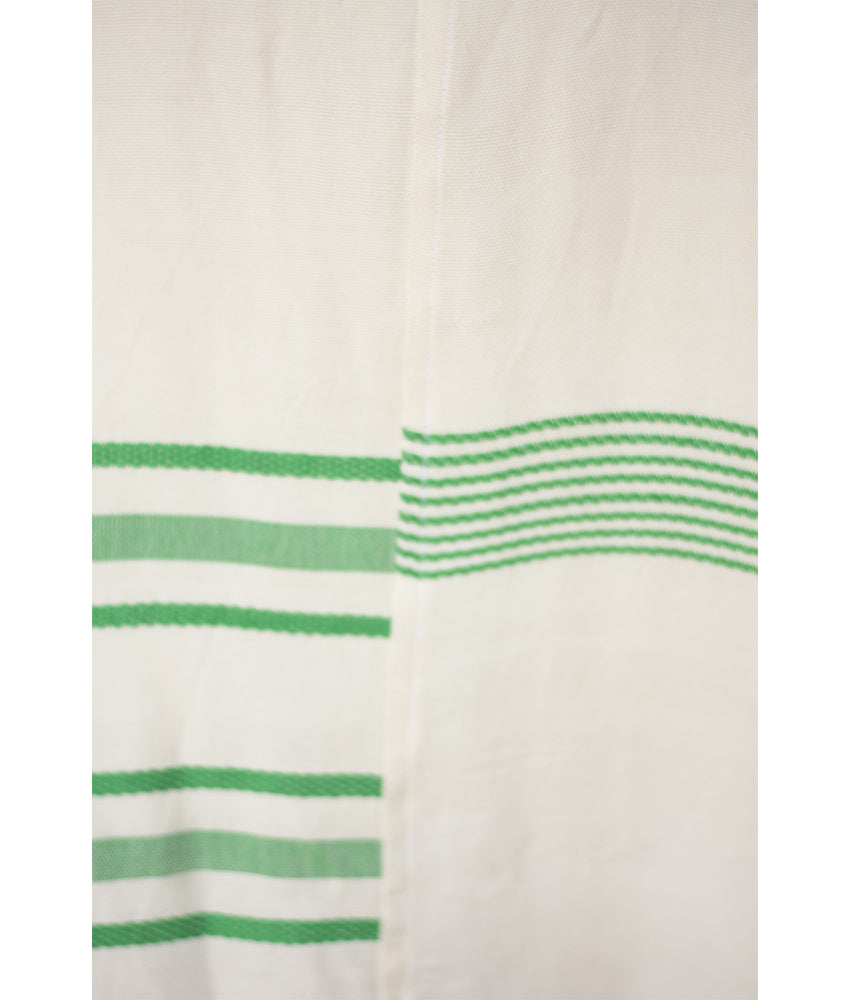 Off white & Green Viscose Midi Dress with Inspired Pattern handmade in Egypt & available at Jozee Boutique.