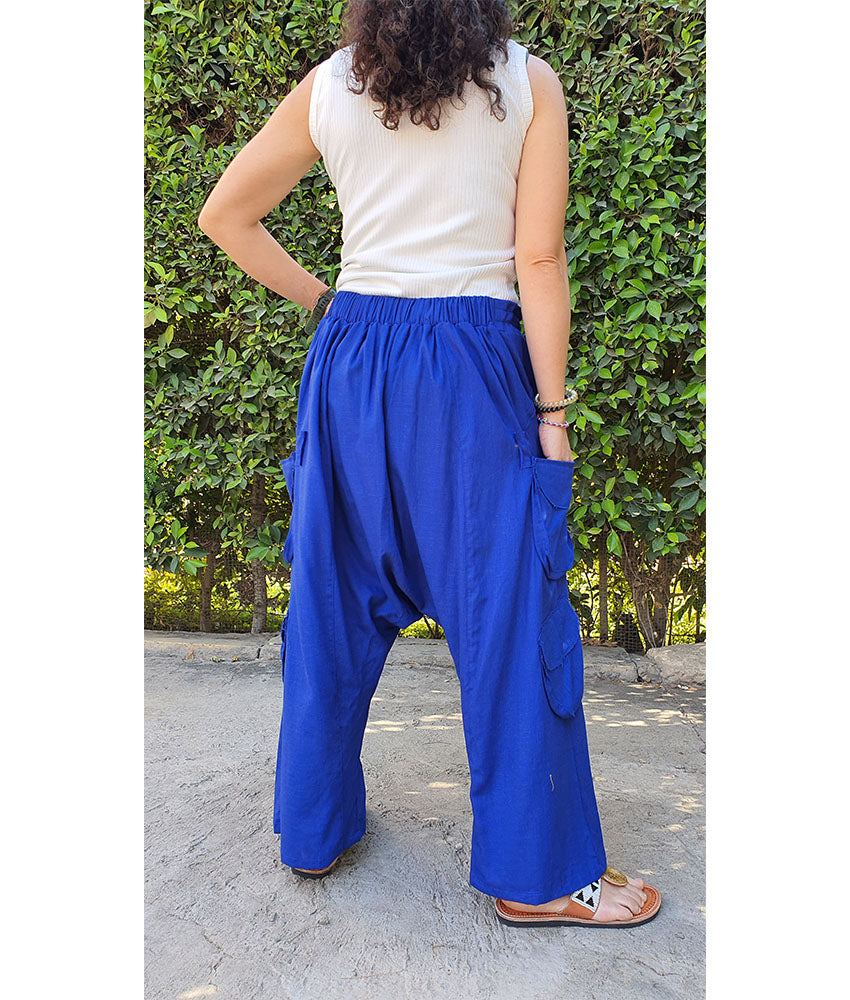 Electric Blue Linen Baggy Harem Pants handmade in Egypt & available in Jozee Boutique