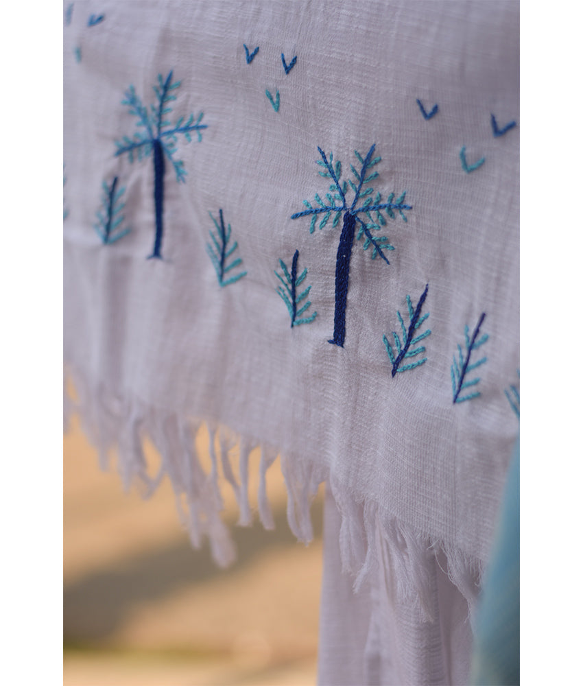 White Embroidered Linen Shawl handmade in Egypt & available at Jozee Boutique.handmade in Egypt & available at Jozee Boutique.