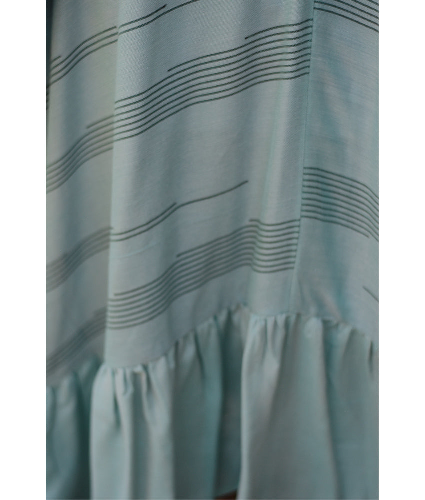 Pale teal Handwoven Ruffle Kaftan handmade in Egypt & available at Jozee boutique