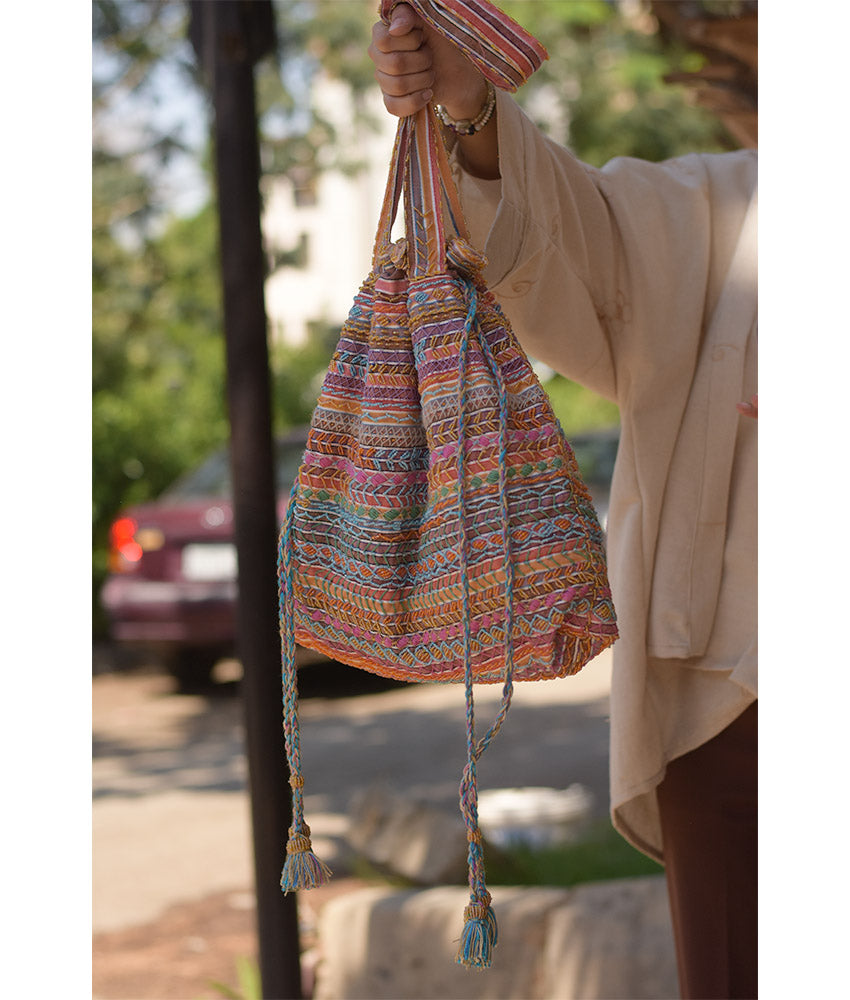 Multicolored Embroidered Saint Catherine Hand Bag handmade in Egypt & available in Jozee boutique