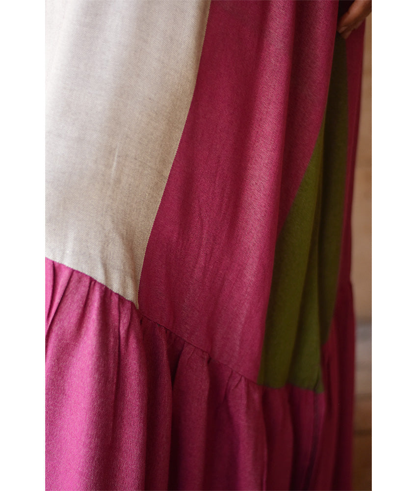 Fuchsia Pink & Grey Handwoven Ruffle Dress Handmade in Egypt & available at Jozee Boutique