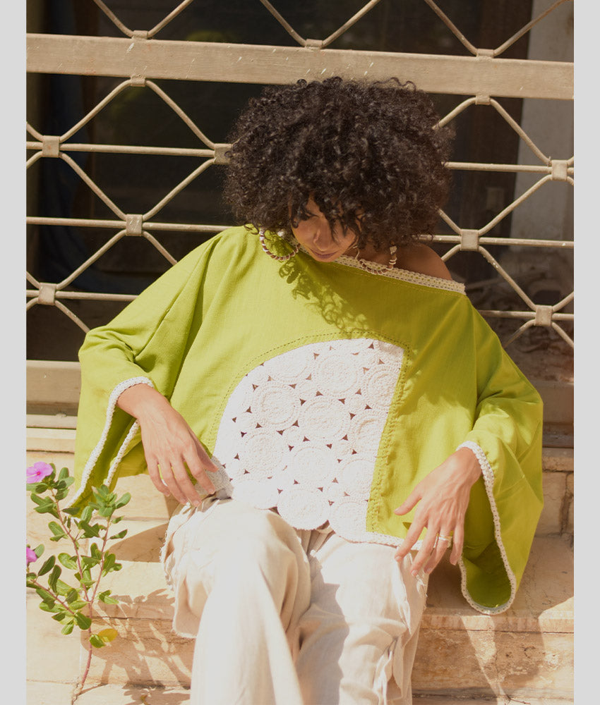 Lemon Green Linen Top with Hand Embroideries handmade in Egypt & available at Jozee Boutique.handmade in Egypt & available at Jozee Boutique.