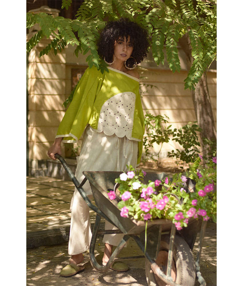 Lemon Green Linen Top with Hand Embroideries handmade in Egypt & available at Jozee Boutique.handmade in Egypt & available at Jozee Boutique.