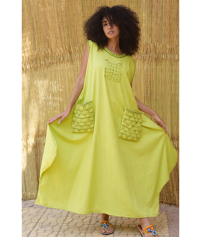 Lime Green Embroidered Maxi Dress - Fatoum