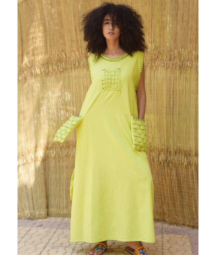 Lime Green Embroidered Maxi Dress - Fatoum