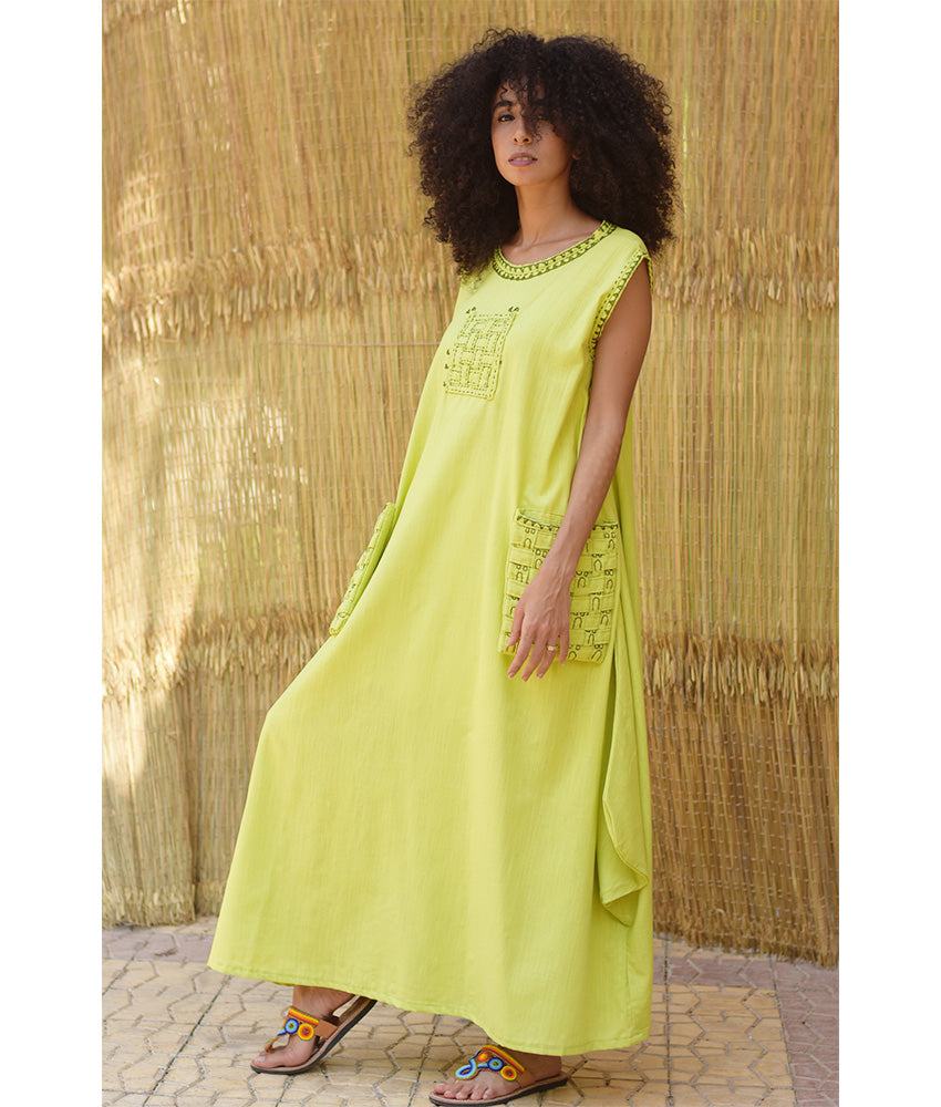 Lime Green Embroidered Maxi Dress - Fatoum