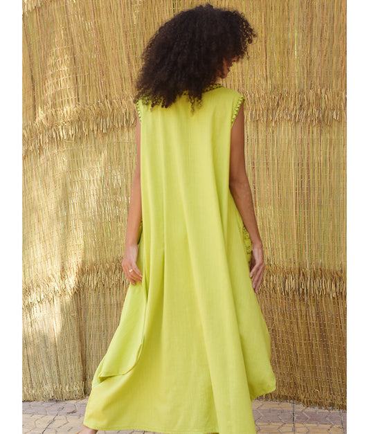 Lime Green Embroidered Maxi Dress - Fatoum