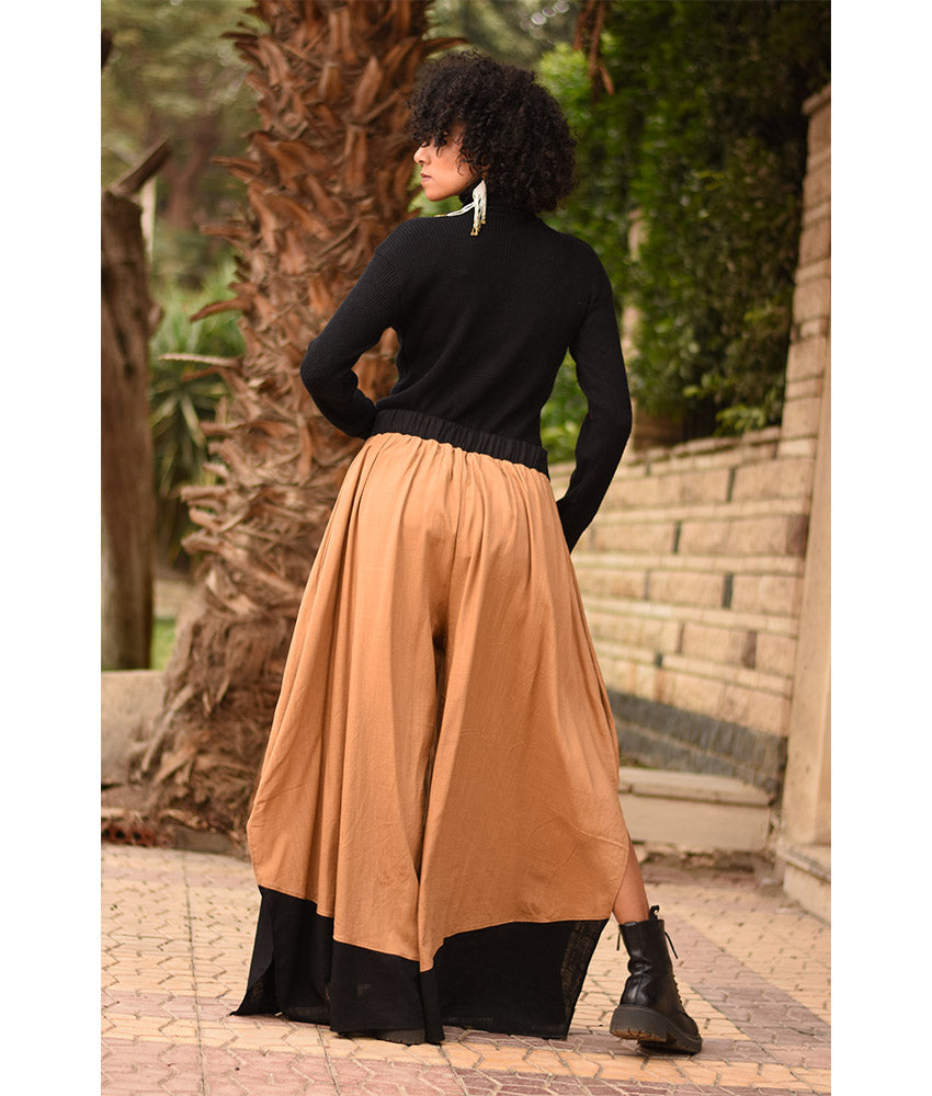 Camel Flowy Pants with Black Patches handmade in Egypt & available in Jozee boutique