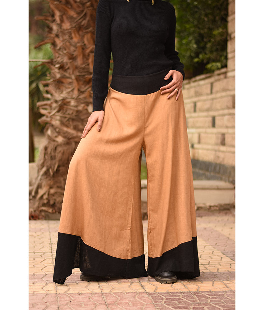 Camel Flowy Pants with Black Patches handmade in Egypt & available in Jozee boutique