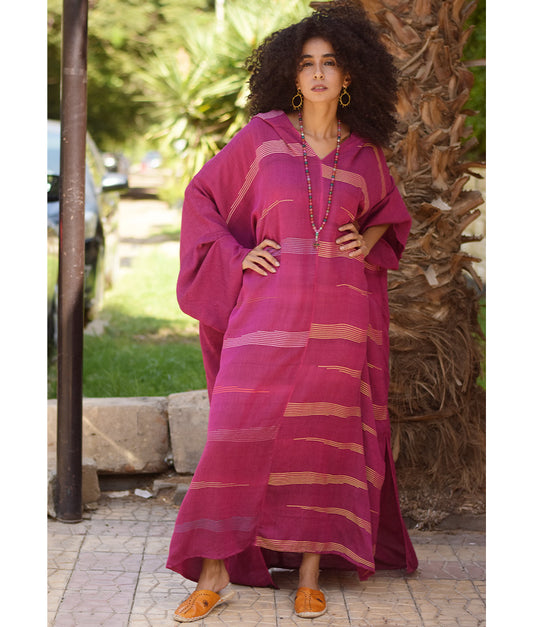 Fuchsia Viscose Kaftan with Hoodie