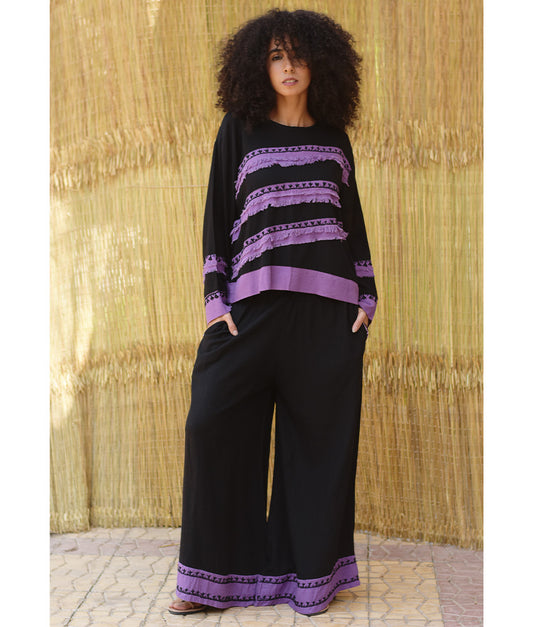 Black & Purple Linen Set with Hand Embroideries – Fatoum