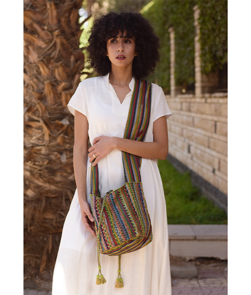 Multicolored Embroidered Saint Catherine Cross Bag handmade in Egypt & available in Jozee boutique
