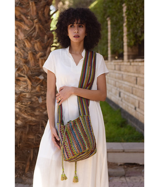 Multicolored Embroidered Saint Catherine Cross Bag handmade in Egypt & available in Jozee boutique