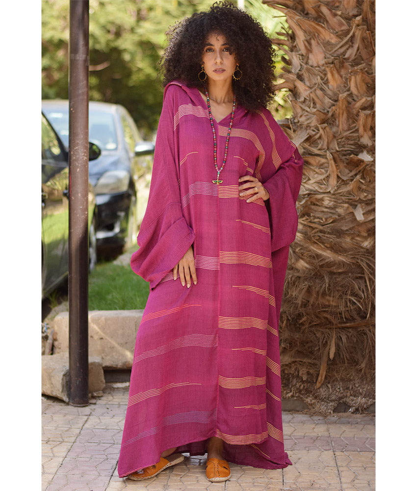 Fuchsia Viscose Kaftan with Hoodie