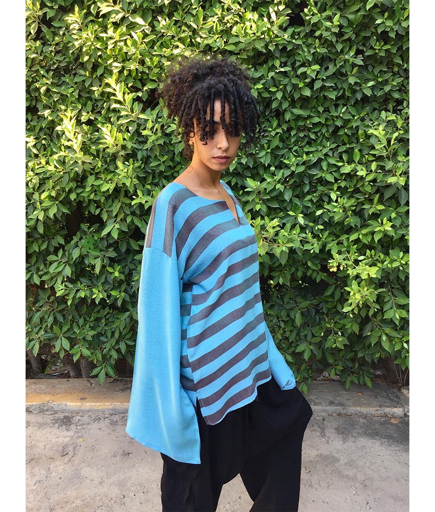 Baby blue & Burgundy Handwoven Viscose Top Handmade in Egypt & available in Jozee boutique