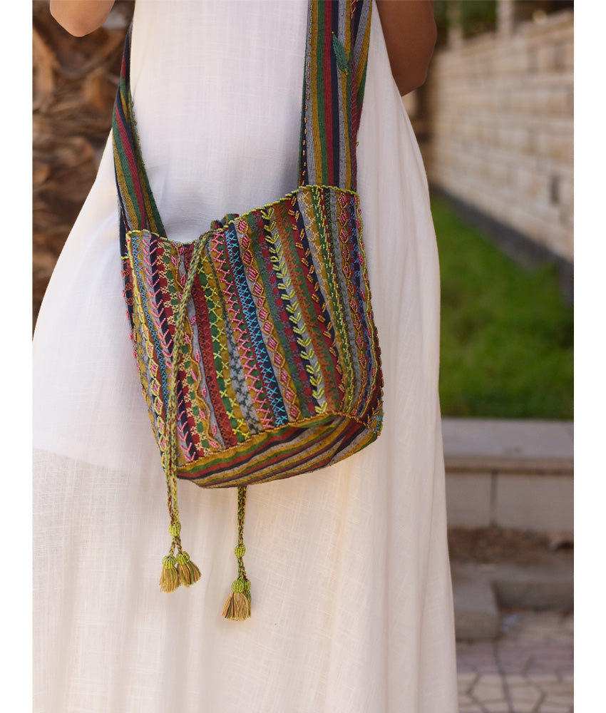 Multicolored Embroidered Saint Catherine Cross Bag handmade in Egypt & available in Jozee boutique