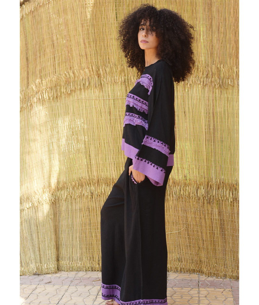 Black & Purple Linen Set with Hand Embroideries – Fatoum