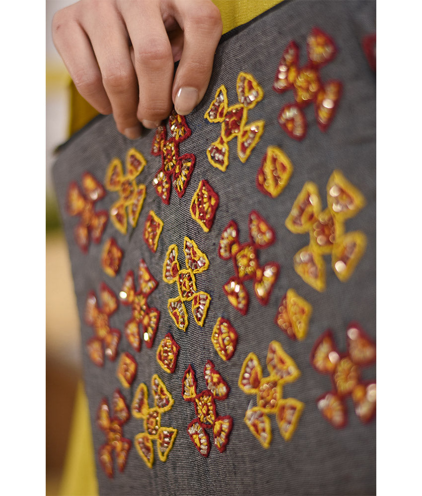 Grey Embroidered Clutch handmade in Egypt & available at Jozee Boutique.