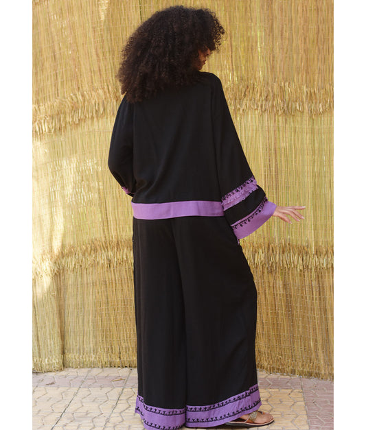 Black & Purple Linen Set with Hand Embroideries – Fatoum