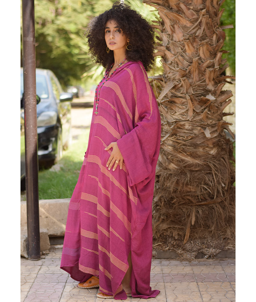 Fuchsia Viscose Kaftan with Hoodie