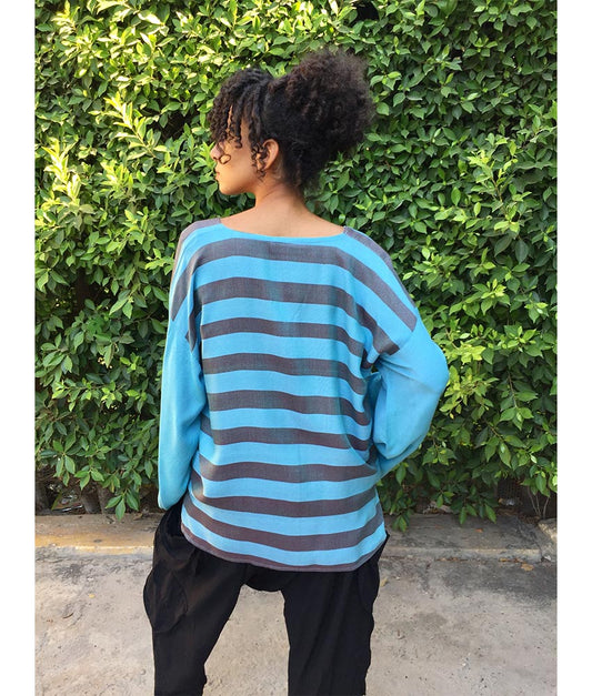 Baby blue & Burgundy Handwoven Viscose Top Handmade in Egypt & available in Jozee boutique