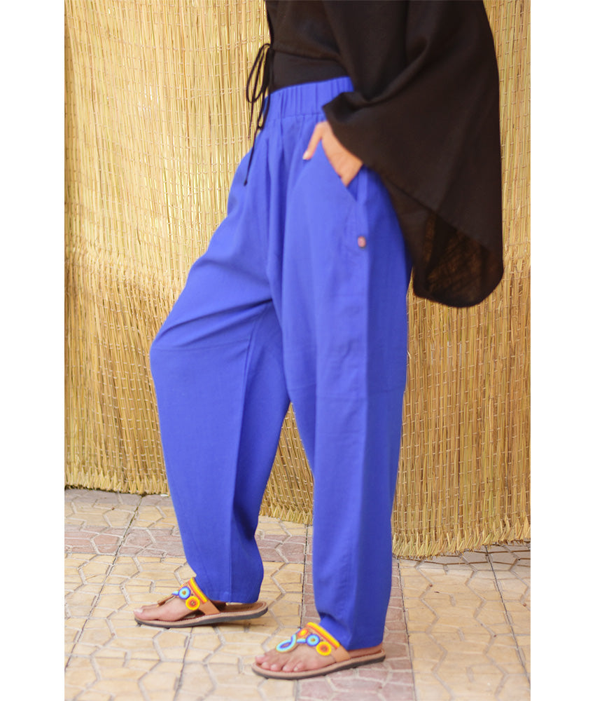 Electric Blue Wide Leg Linen Pants
