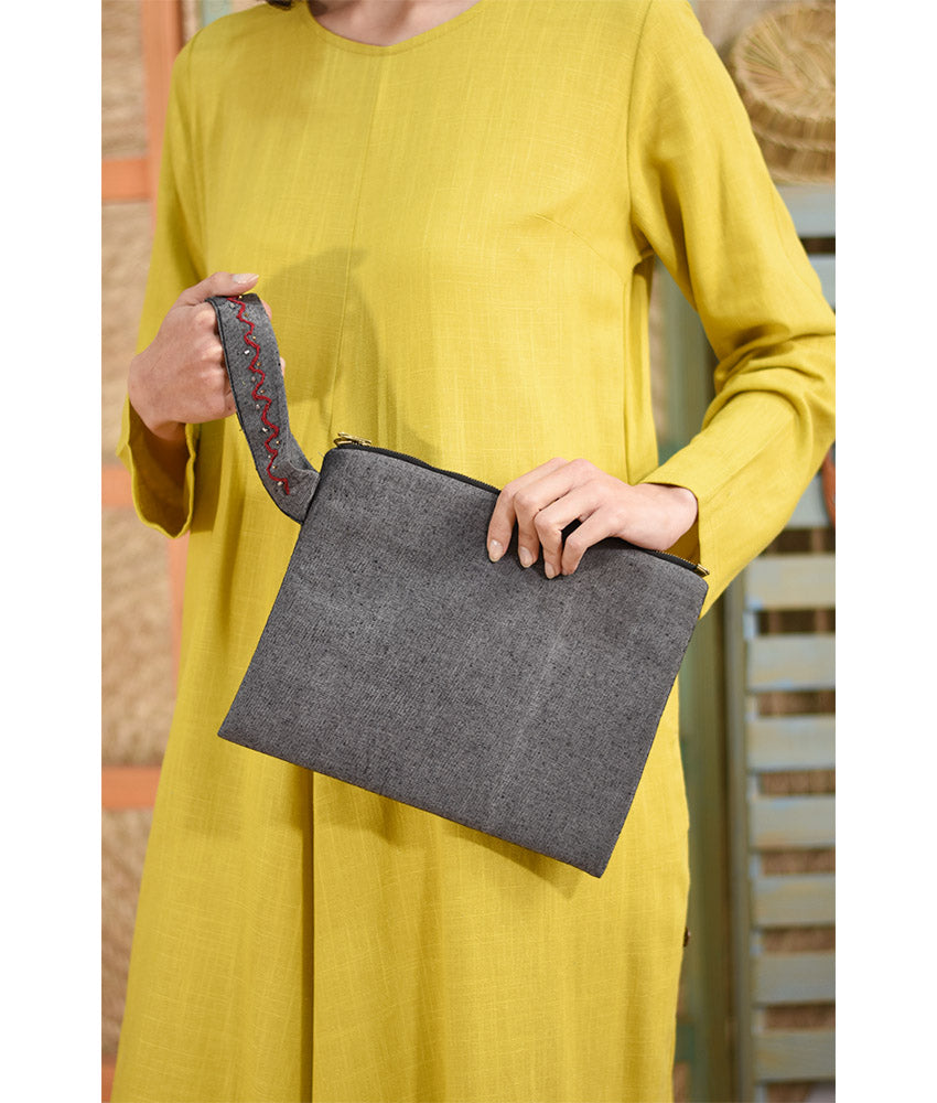 Grey Embroidered Clutch handmade in Egypt & available at Jozee Boutique.