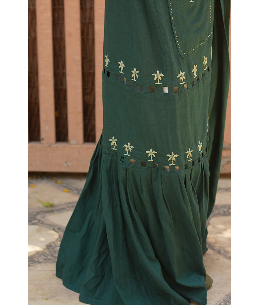 Emerald Green Linen Cardigan with Hand Embroideries handmade in Egypt & available at Jozee Boutique.