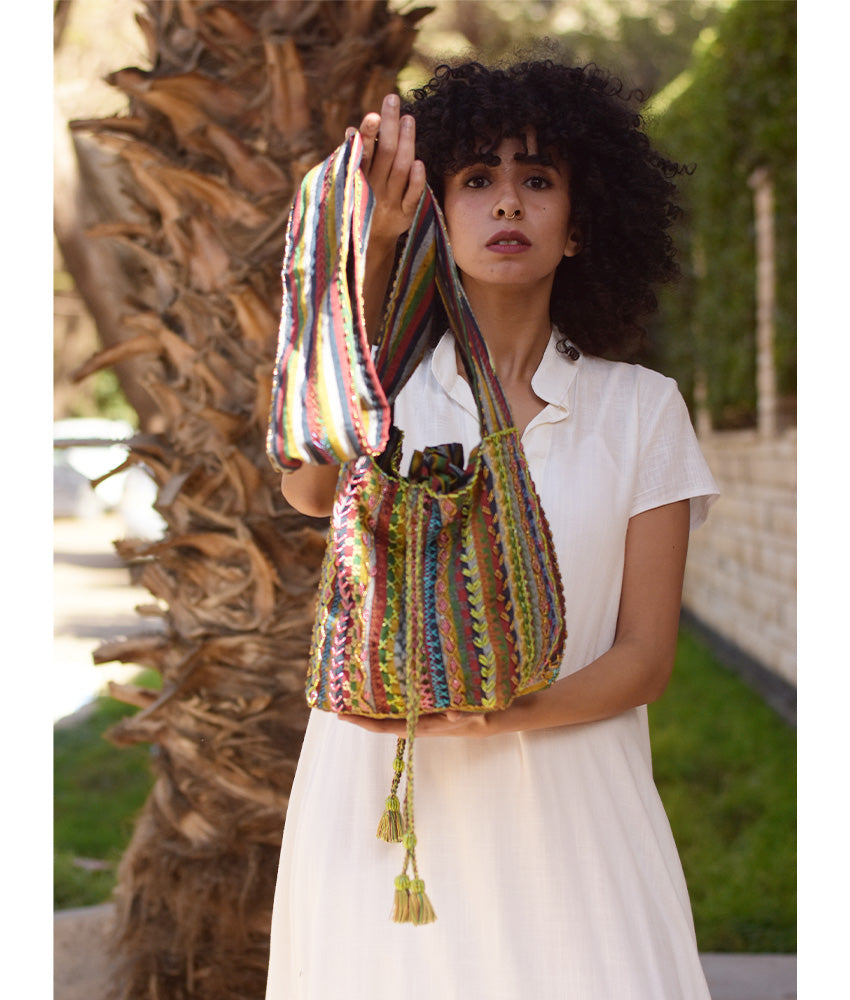 Multicolored Embroidered Saint Catherine Cross Bag handmade in Egypt & available in Jozee boutique