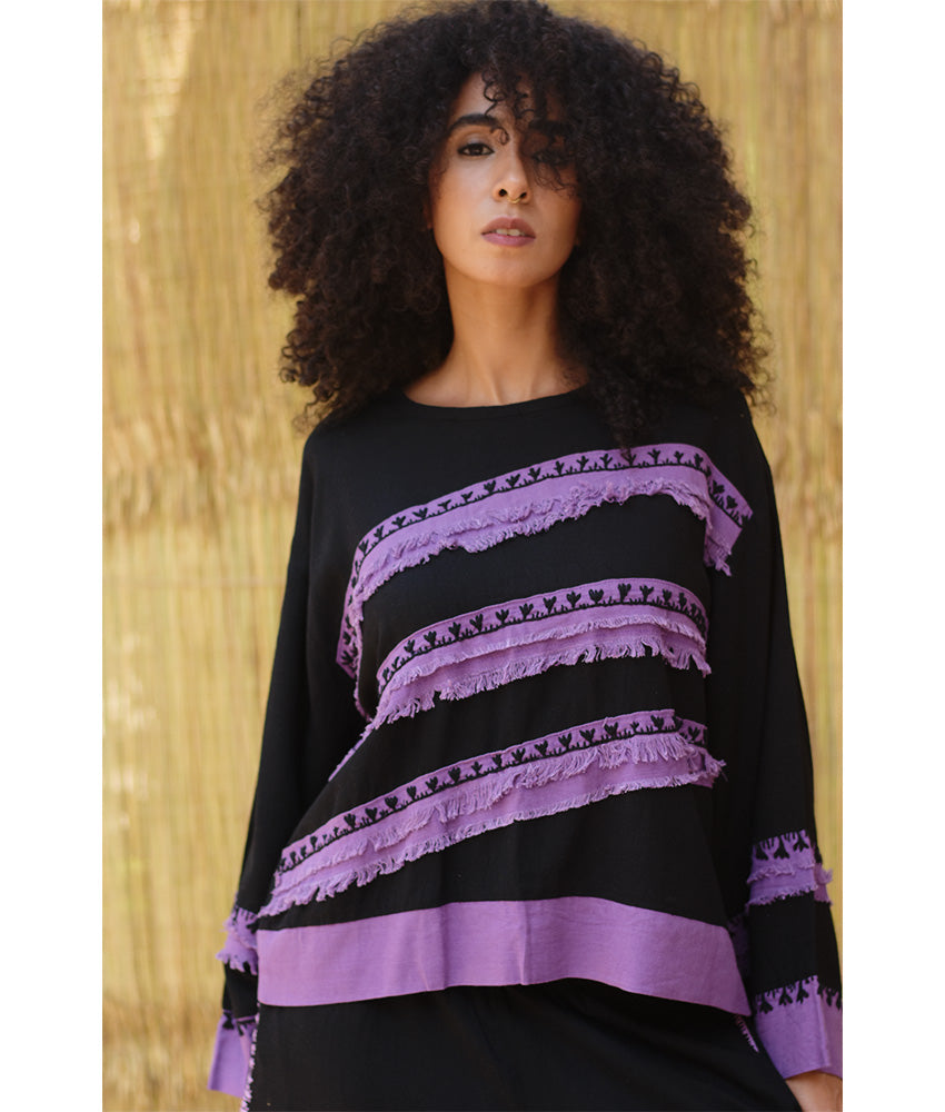 Black & Purple Linen Set with Hand Embroideries – Fatoum