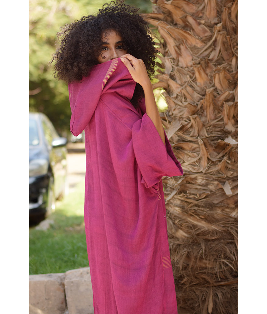Fuchsia Viscose Kaftan with Hoodie