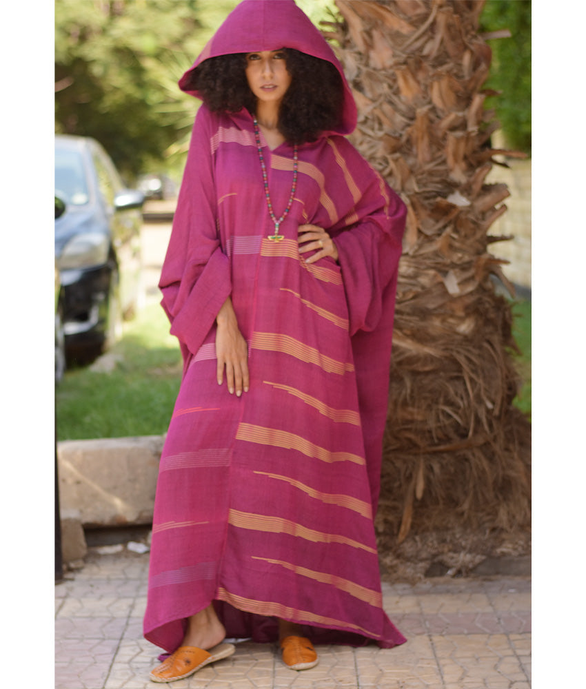 Fuchsia Viscose Kaftan with Hoodie