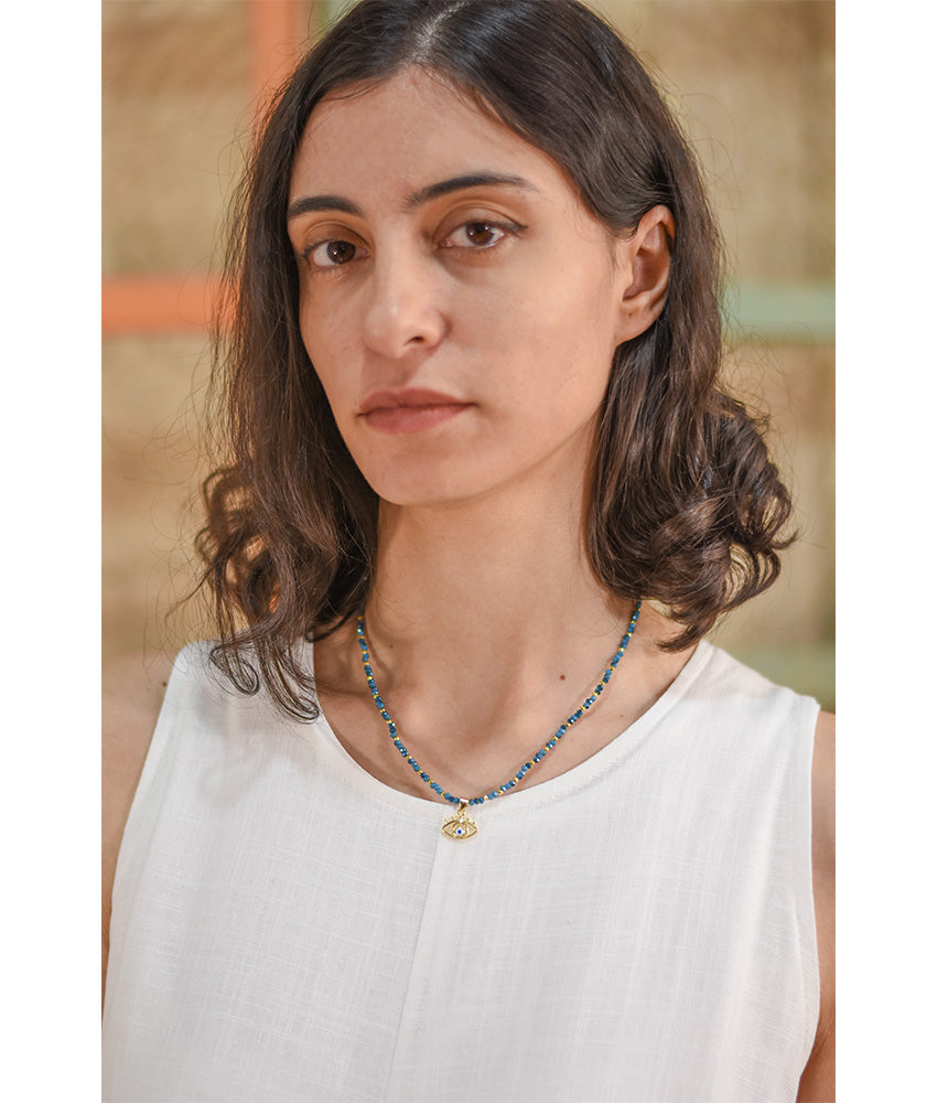 Blue Beaded Necklace handmade in Egypt & available at Jozee boutique