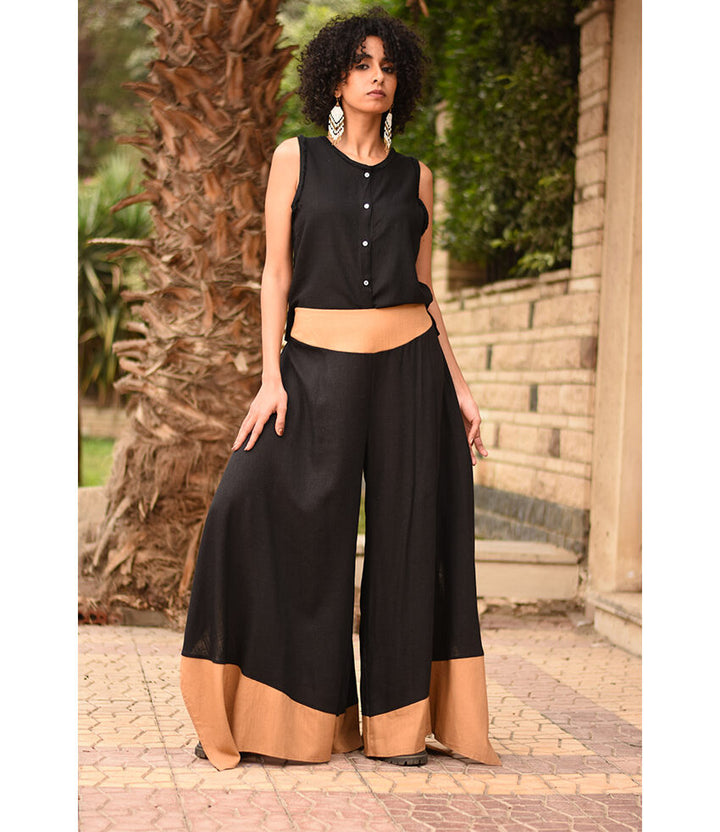 Black Flowy Pants with Camel Patches handmade in Egypt & available in Jozee boutique