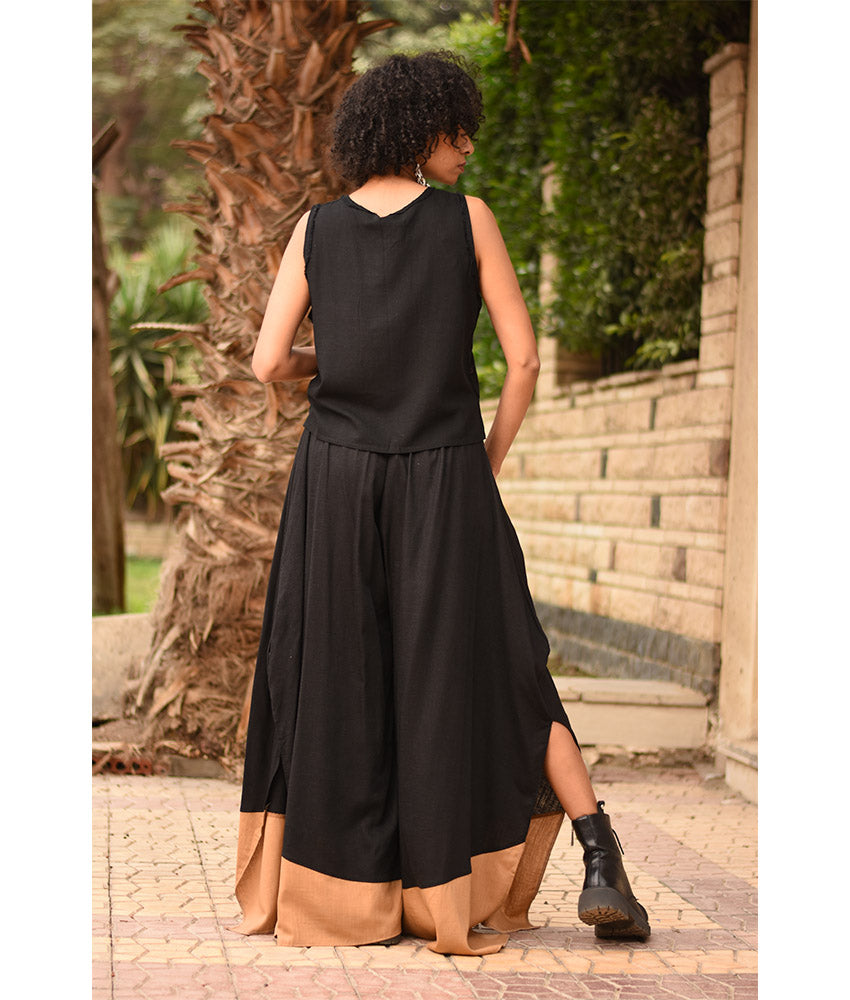 Black Flowy Pants with Camel Patches