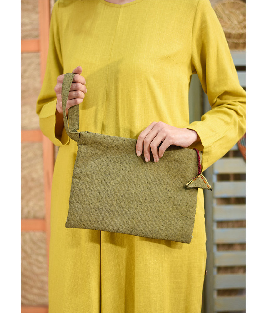 Green Embroidered Clutch handmade in Egypt & available at Jozee Boutique.