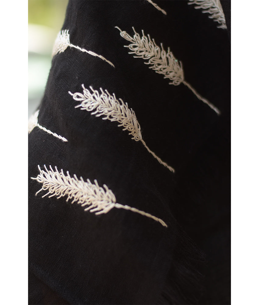 Black Embroidered Linen Shawl Handmade in Egypt & available at Jozee Boutique