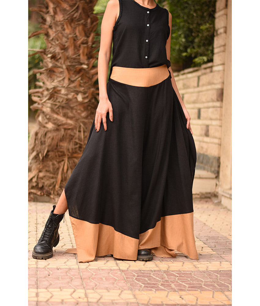 Black Flowy Pants with Camel Patches handmade in Egypt & available in Jozee boutique