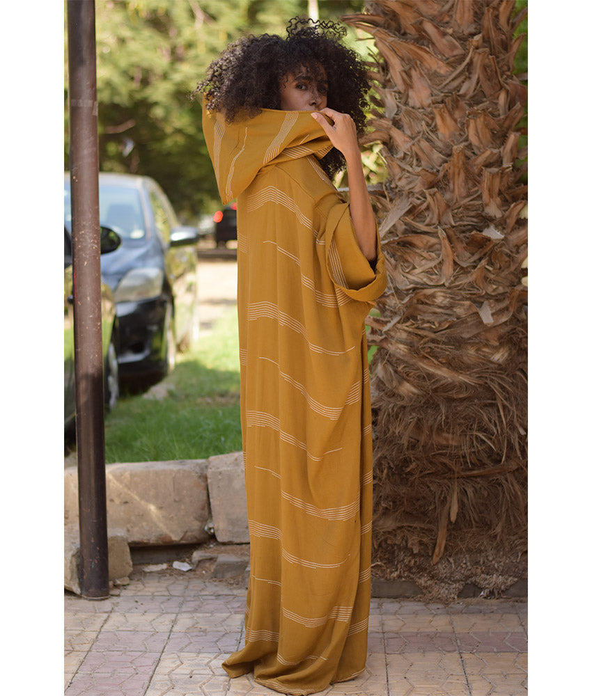 Mustard Viscose Kaftan with Hoodie