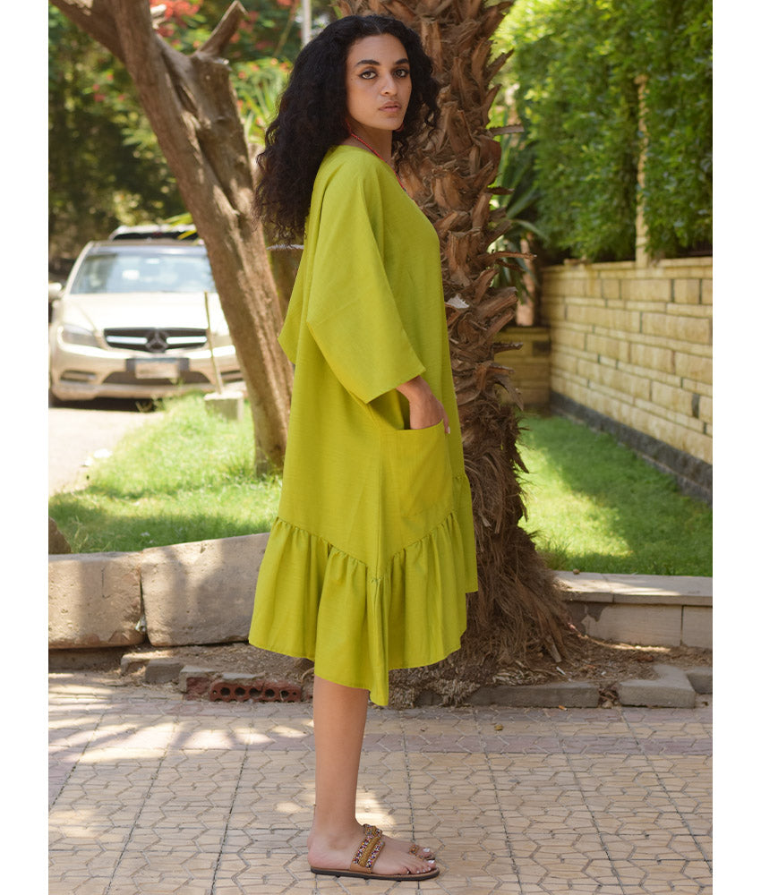 Lime Green Linen Midi Dress handmade in Egypt & available at Jozee Boutique.
