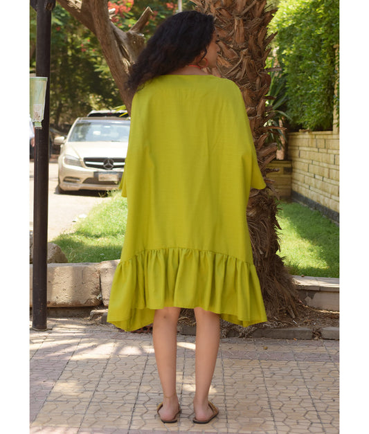Lime Green Linen Midi Dress handmade in Egypt & available at Jozee Boutique.