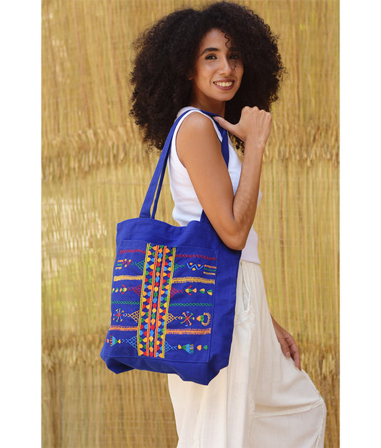 Electric Blue Siwa Embroidered Tote Bag - Louisa