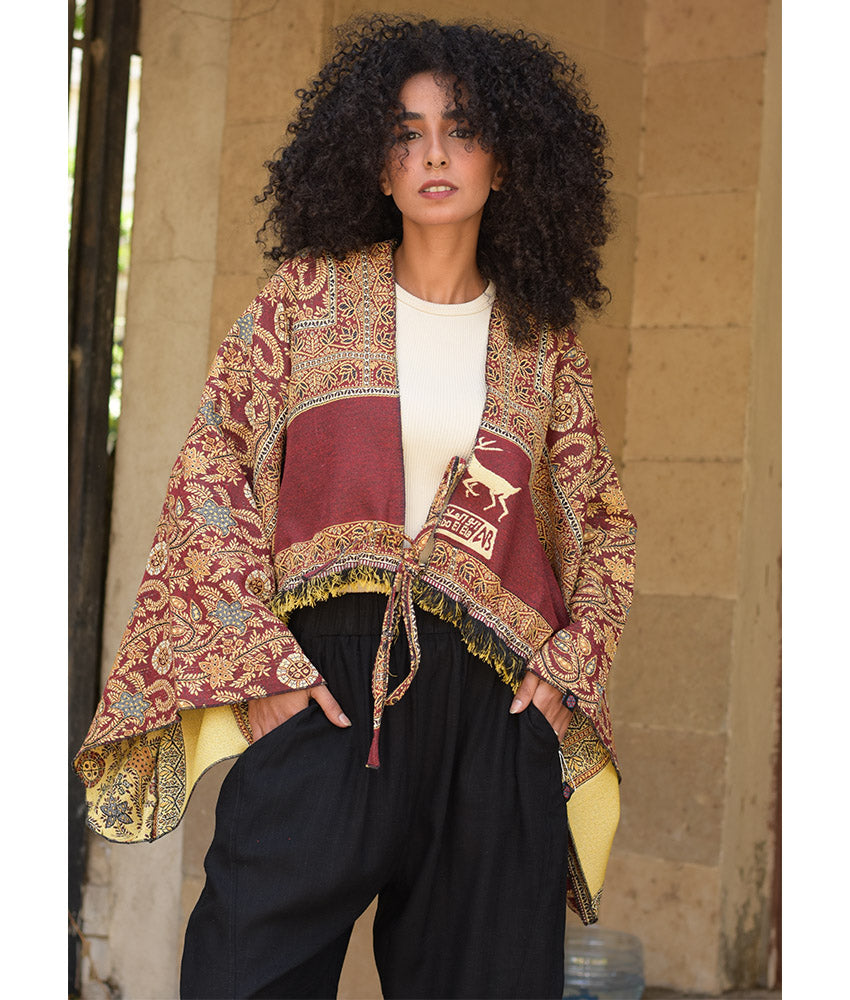 Red & Yellow Wool Double-Face Heritage Bolero