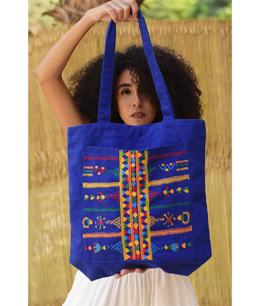 Electric Blue Siwa Embroidered Tote Bag - Louisa