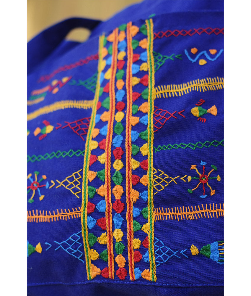 Electric Blue Siwa Embroidered Tote Bag - Louisa