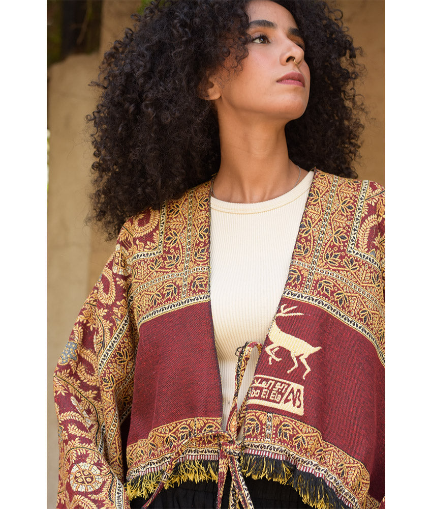 Red & Yellow Wool Double-Face Heritage Bolero